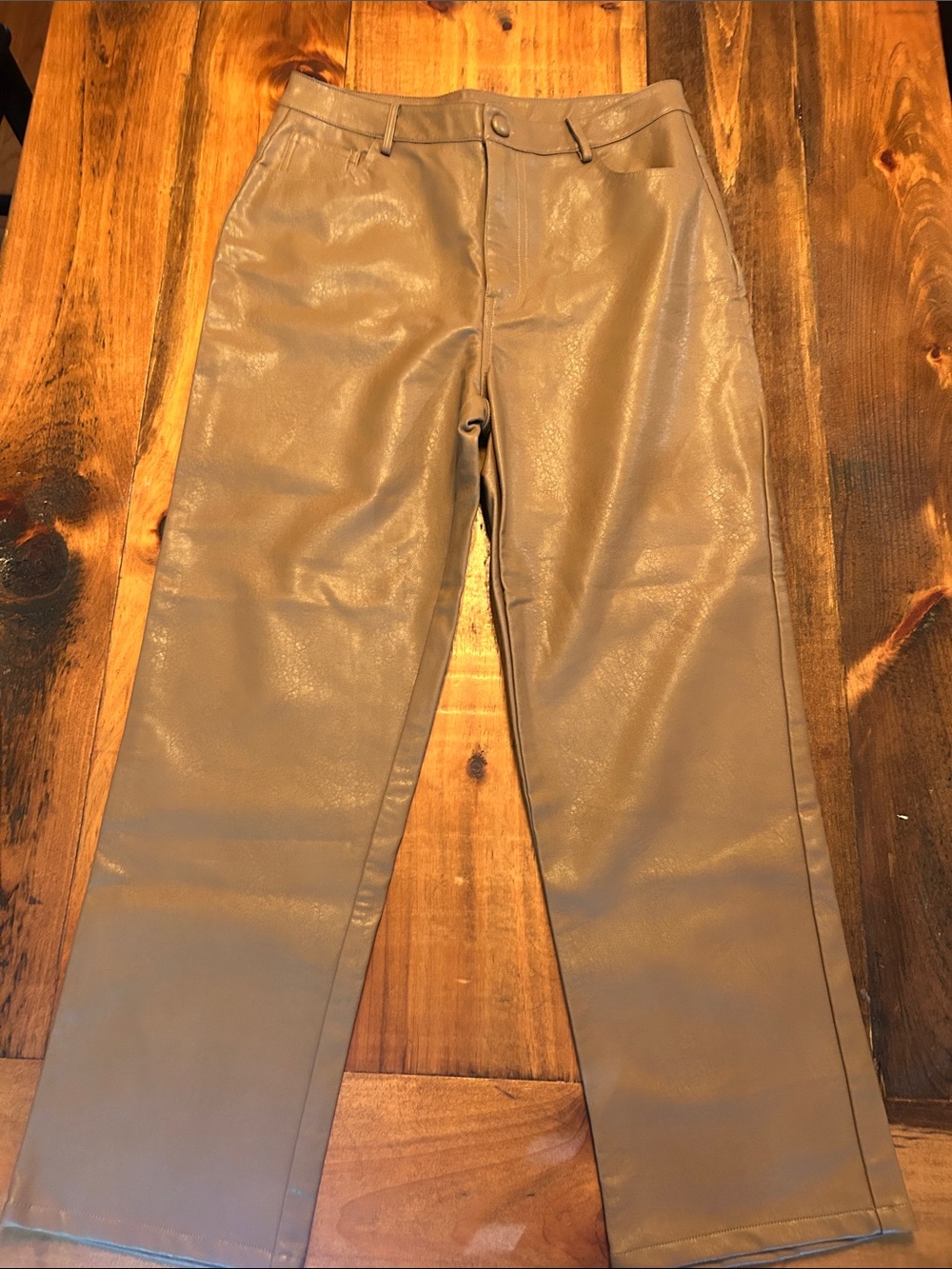 eesome Taupe Faux Leather Straight Leg Pants